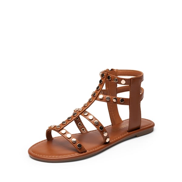 Studded Gladiator Sandals - COGNAC -  0